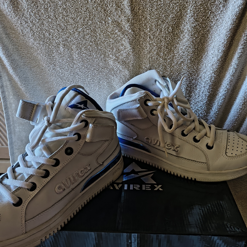 AVIREX White High-Top Sneakers with Blue Accents